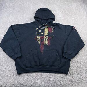 Grunt Style Hoodie Mens XL Black American Flag Skull Patriotic Hooded Sweatshirt